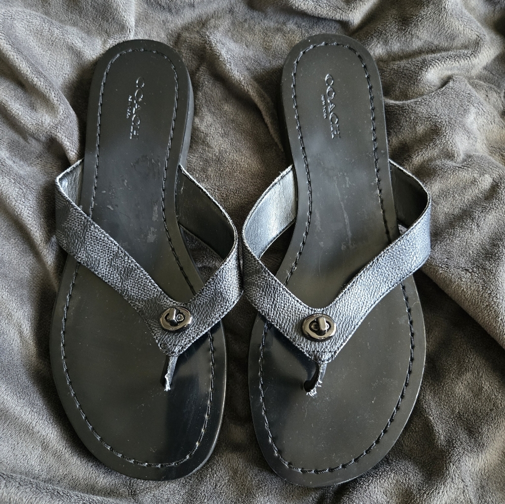 Coach Shelley Black Women's Sandals Flip Flops Sz 7